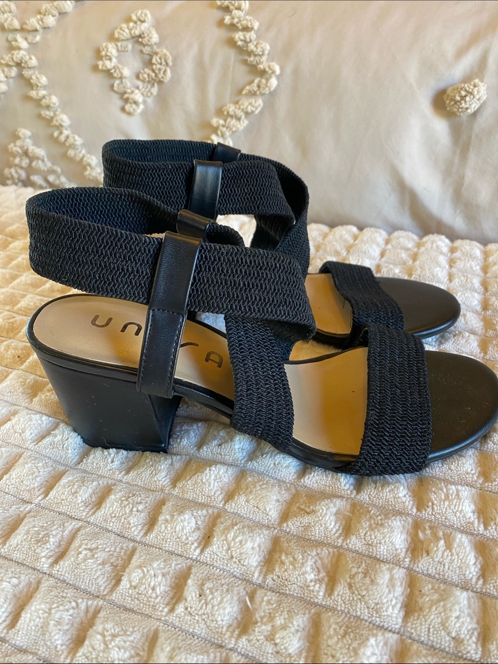 Unisa Black Elastic Strap Block Heel Sandals